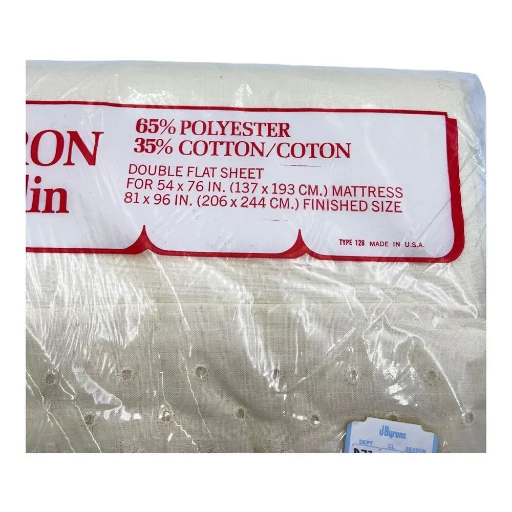 Vtg No Iron Luxury Muslin Pequot Double Flat Sheet White/Ivory 81x96 NOS